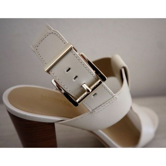 Michael Michael Kors Women Sz 8M Light Cream Becker T-Strap Block Heels SIB - Picture 8 of 11